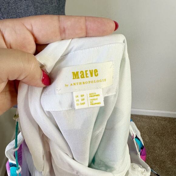 Anthropologie Maeve White Printed Puff Sleeve Open Back Euro Summer Dress 2P - Picture 2 of 7